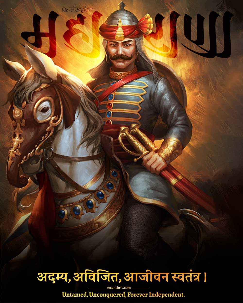 maharana pratap on chetak with elephant mask